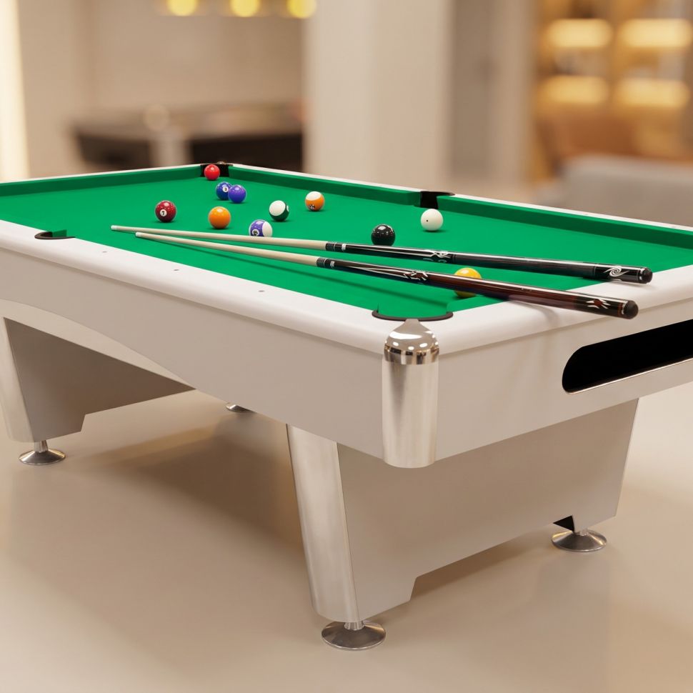 Бильярдный стол для пула Dynamic Billard Triumph Plus 8 футов (матово-белый) в комплекте с плитой, аксессуары + сукно