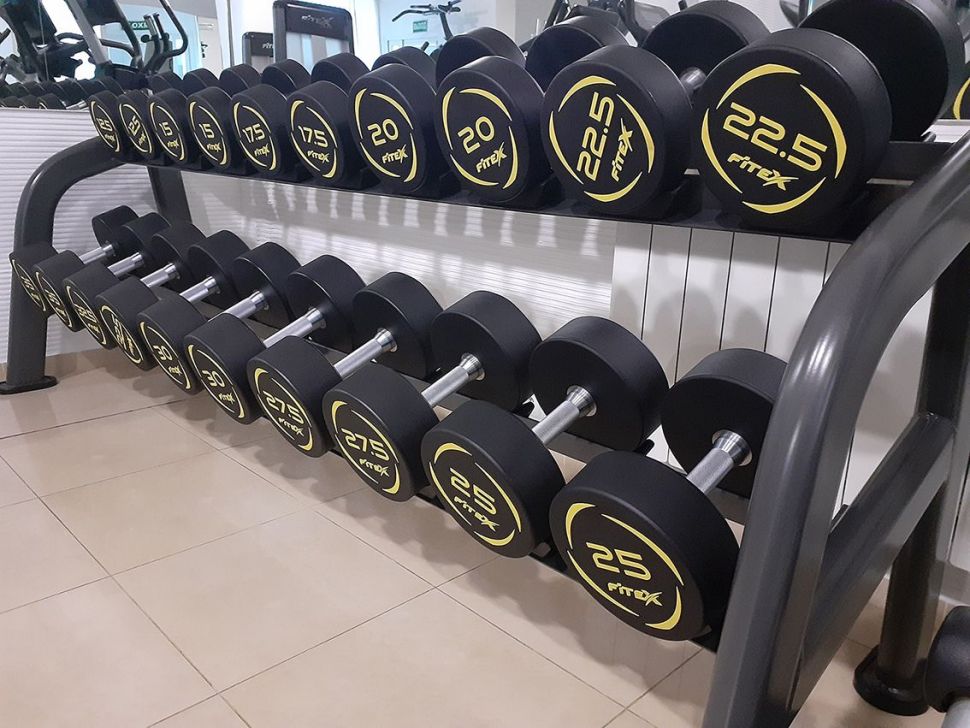 Комплект полиуретановых гантелей Fitex Pro 2,5-25кг (10пар) со стойкой