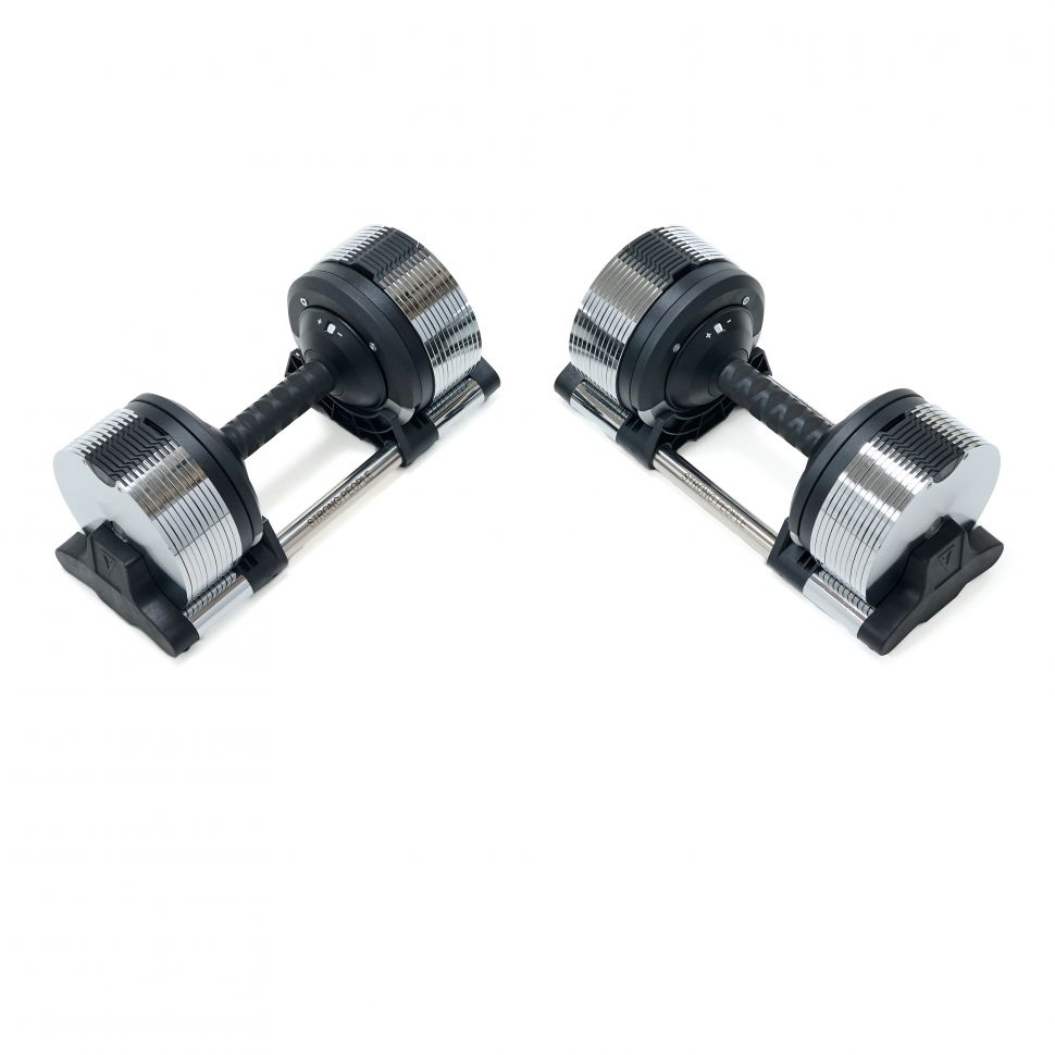 Регулируемые гантели хромированные StrongPeople 24 кг (шаг 1 кг) со стойкой (комплект)