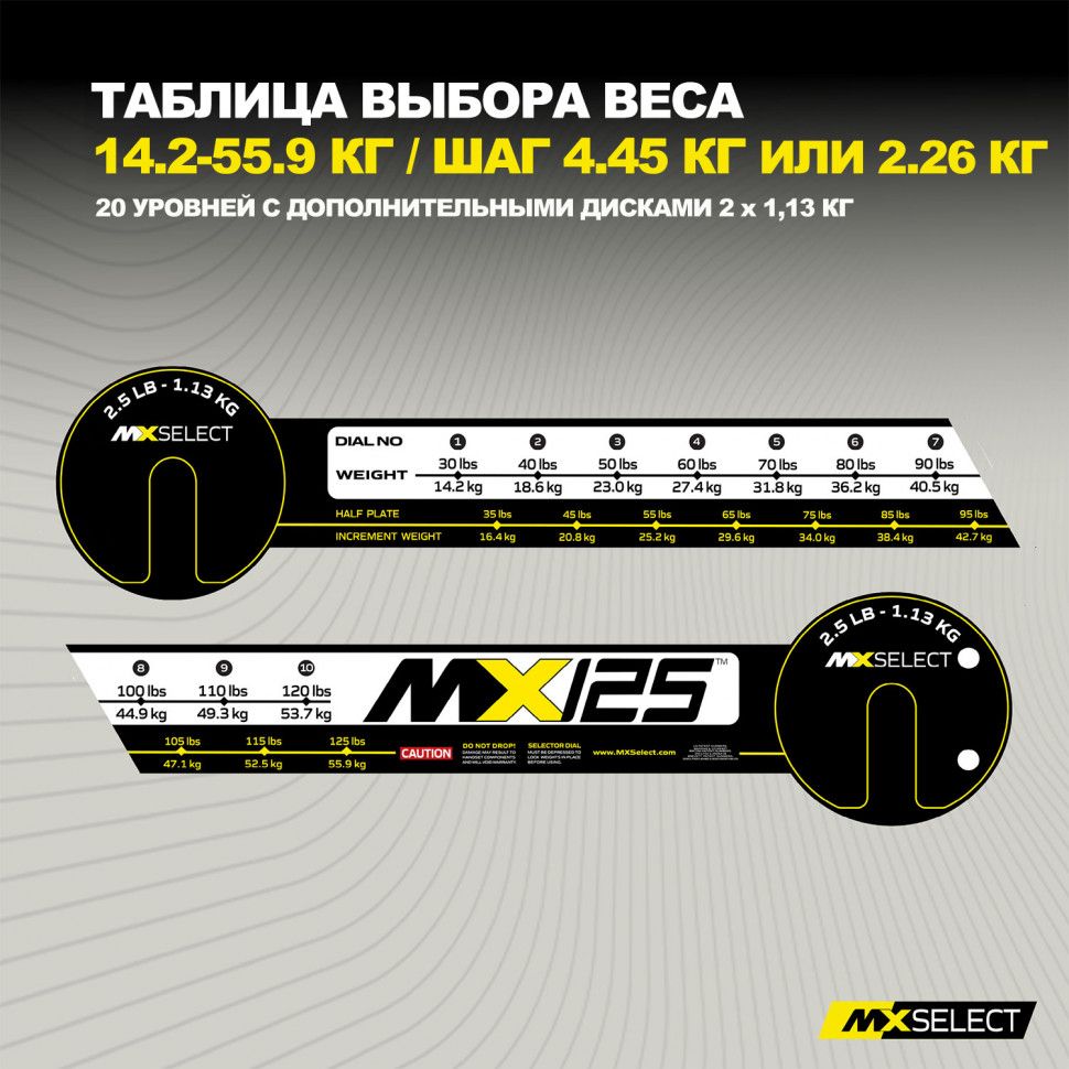 Комплект штанг регулируемых MX Select MX125 EVO, 14.2 – 55.9 кг, 2 шт. со стойкой