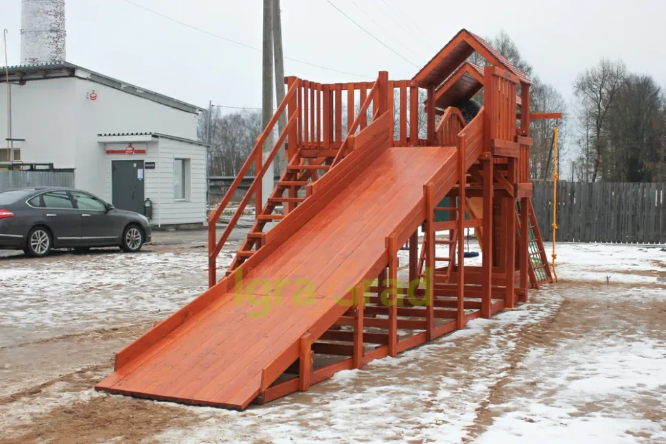 Детская деревянная зимняя горка IgraGrad Snow Fox (5,9 м) + Панда Фани Gride