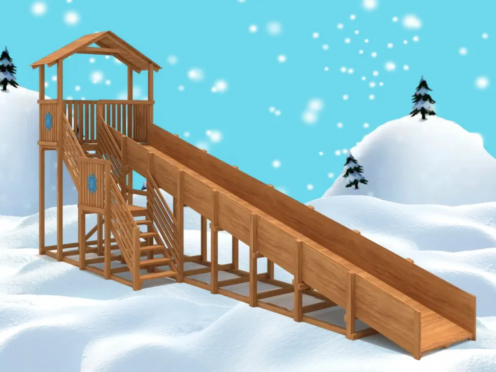 Зимняя деревянная горка IgraGrad Snow Fox Домик (скат 10 м)