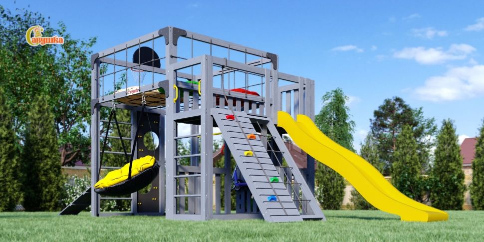 Детская игровая площадка Савушка КУБ-3 (Серый) с подушками